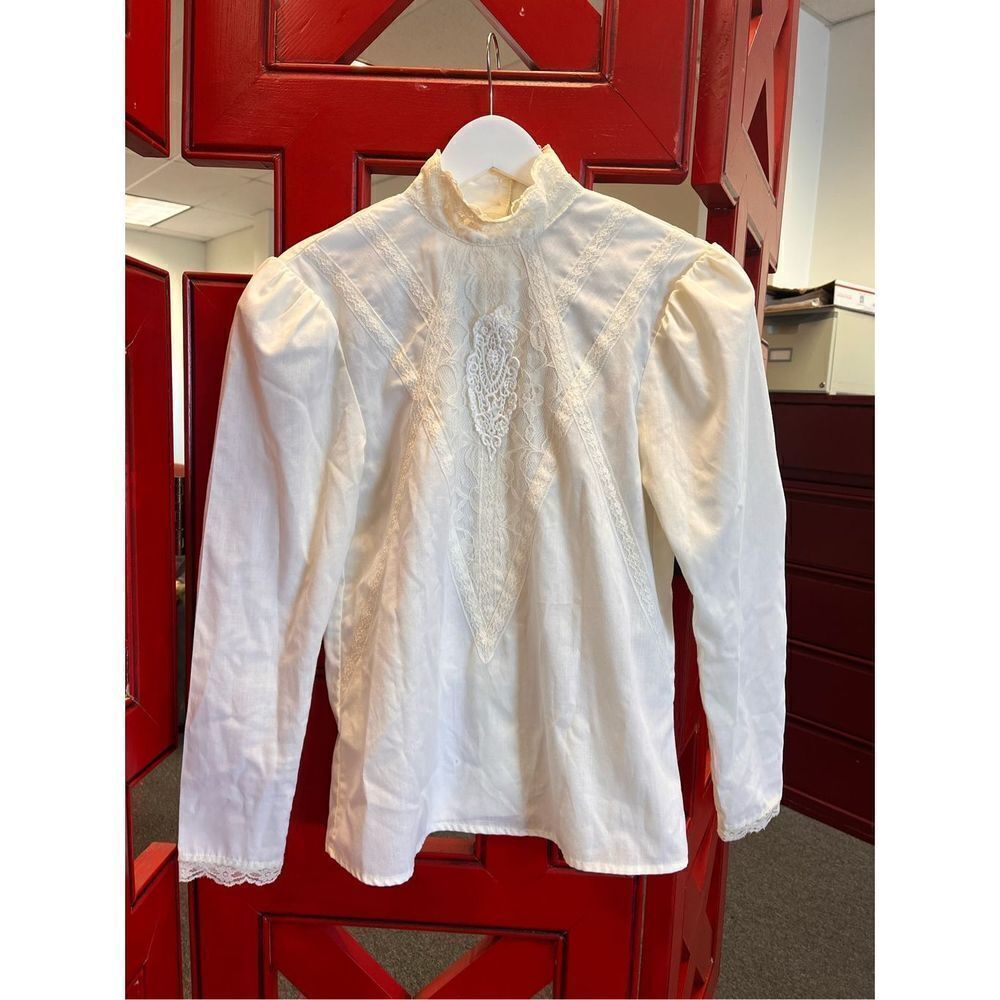 Gunne Sax Vintage Cream Victorian Puff Sleeve Gothic Blouse sz 3 EUC